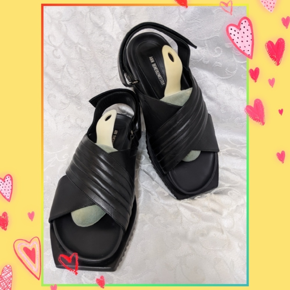 🌹🌹🌹ANN DEMEULEMEESTER BLACK LEATHER SANDALS🌹🌹 - Picture 5 of 8